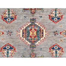 Load image into Gallery viewer, 9&#39;7&quot;x9&#39;9&quot; Gray, Afghan Super Kazak with Tribal Medallions, Vegetable Dyes Dense Weave, Soft Wool Hand Knotted, Square Oriental Rug FWR494622