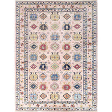 Load image into Gallery viewer, 8&#39;9&quot;x11&#39;9&quot; Blush Pink, Hand Knotted Afghan Super Kazak with Geometric Medallions, Vegetable Dyes Dense Weave, Organic Wool, Oriental Rug FWR494634