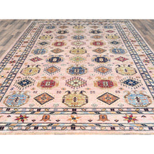 Load image into Gallery viewer, 8&#39;9&quot;x11&#39;9&quot; Blush Pink, Hand Knotted Afghan Super Kazak with Geometric Medallions, Vegetable Dyes Dense Weave, Organic Wool, Oriental Rug FWR494634