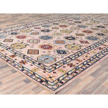 Load image into Gallery viewer, 8&#39;9&quot;x11&#39;9&quot; Blush Pink, Hand Knotted Afghan Super Kazak with Geometric Medallions, Vegetable Dyes Dense Weave, Organic Wool, Oriental Rug FWR494634