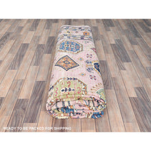 Load image into Gallery viewer, 8&#39;9&quot;x11&#39;9&quot; Blush Pink, Hand Knotted Afghan Super Kazak with Geometric Medallions, Vegetable Dyes Dense Weave, Organic Wool, Oriental Rug FWR494634