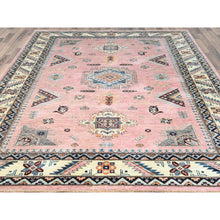 Load image into Gallery viewer, 8&#39;3&quot;x10&#39; Flamingo Pink, Natural Wool Hand Knotted, Afghan Super Kazak with Large Medallion, Vegetable Dyes Dense Weave, Oriental Rug FWR494670