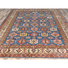Load image into Gallery viewer, 9&#39;x12&#39;7&quot; Denim Blue, Afghan Super Kazak with Floral Medallions, Vegetable Dyes Dense Weave, Soft Wool Hand Knotted, Oriental Rug FWR494682