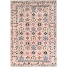 Load image into Gallery viewer, 6&#39;x8&#39;9&quot; Blush Pink, Afghan Super Kazak with Geometric Medallions, Natural Dyes Densely Woven, Soft Wool Hand Knotted, Oriental Rug FWR494712