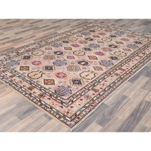 Load image into Gallery viewer, 6&#39;x8&#39;9&quot; Blush Pink, Afghan Super Kazak with Geometric Medallions, Natural Dyes Densely Woven, Soft Wool Hand Knotted, Oriental Rug FWR494712
