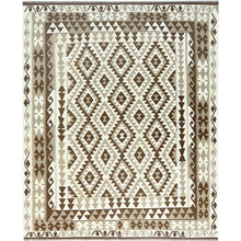 Load image into Gallery viewer, 8&#39;3&quot;x10&#39; Earth Tone Colors, Afghan Kilim with Geometric Design, Undyed Natural Wool Flat Weave, Hand Woven Reversible, Oriental Rug FWR494820