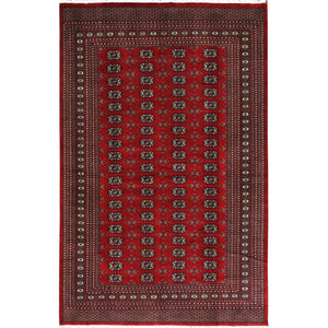 6'x9'3" Deep and Rich Red, Hand Knotted Super Bokara with Geometric Medallions 250 KPSI, Silky Wool, Oriental Rug FWR494964