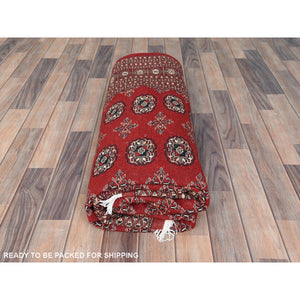 6'x9'3" Deep and Rich Red, Hand Knotted Super Bokara with Geometric Medallions 250 KPSI, Silky Wool, Oriental Rug FWR494964