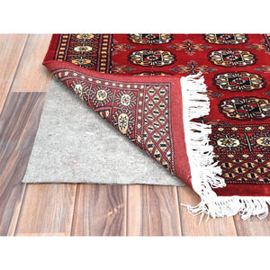 2'7"x19'9" Deep and Rich Red, 250 KPSI Silky Wool, Hand Knotted Super Bokara with Geometric Medallions Design, XL Runner Oriental Rug FWR494976