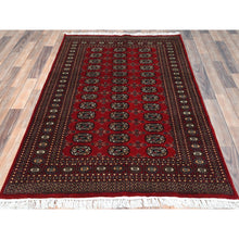 Load image into Gallery viewer, 4&#39;x6&#39;4&quot; Deep and Rich Red Super Bokara with Geometric Medallions 250 KPSI, Silky Wool Hand Knotted, Oriental Rug FWR494994