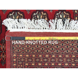 4'x6'4" Deep and Rich Red Super Bokara with Geometric Medallions 250 KPSI, Silky Wool Hand Knotted, Oriental Rug FWR494994