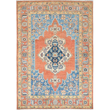 Load image into Gallery viewer, 4&#39;1&quot;x5&#39;9&quot; Coral Red, Afghan Peshawar with Serapi Heriz Design, Natural Dyes Densely Woven, Pure Wool Hand Knotted, Oriental Rug FWR495036