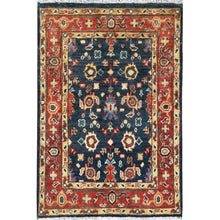 Load image into Gallery viewer, 2&#39;x2&#39;10&quot; Denim Blue, Natural Dyes Densely Woven, Soft Wool Hand Knotted, Afghan Peshawar with All Over Heriz Design, Mat Oriental Rug FWR495132