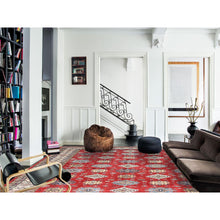 Load image into Gallery viewer, 12&#39;1&quot;x16&#39; Rich Red, Densely Woven Extra Soft Wool, Hand Knotted Afghan Super Kazak with Tribal Medallions, Natural Dyes, Oversized Oriental Rug FWR495168
