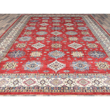 Load image into Gallery viewer, 12&#39;1&quot;x16&#39; Rich Red, Densely Woven Extra Soft Wool, Hand Knotted Afghan Super Kazak with Tribal Medallions, Natural Dyes, Oversized Oriental Rug FWR495168