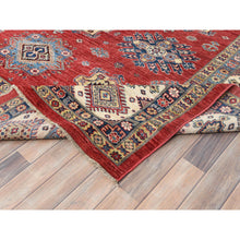 Load image into Gallery viewer, 12&#39;1&quot;x16&#39; Rich Red, Densely Woven Extra Soft Wool, Hand Knotted Afghan Super Kazak with Tribal Medallions, Natural Dyes, Oversized Oriental Rug FWR495168