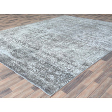 Load image into Gallery viewer, 9&#39;3&quot;x12&#39; Stone Gray, Worn Down Rustic Feel, Worn Wool Hand Knotted, Semi Antique Persian Tabriz, Oriental Rug FWR495264