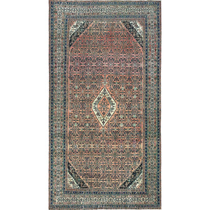 11'2"x21'2" Salmon Color, Vintage Persian Bibikabad with All Over Design, Hand Knotted, Pure Wool, Gallery Size Runner Oriental Rug FWR495288