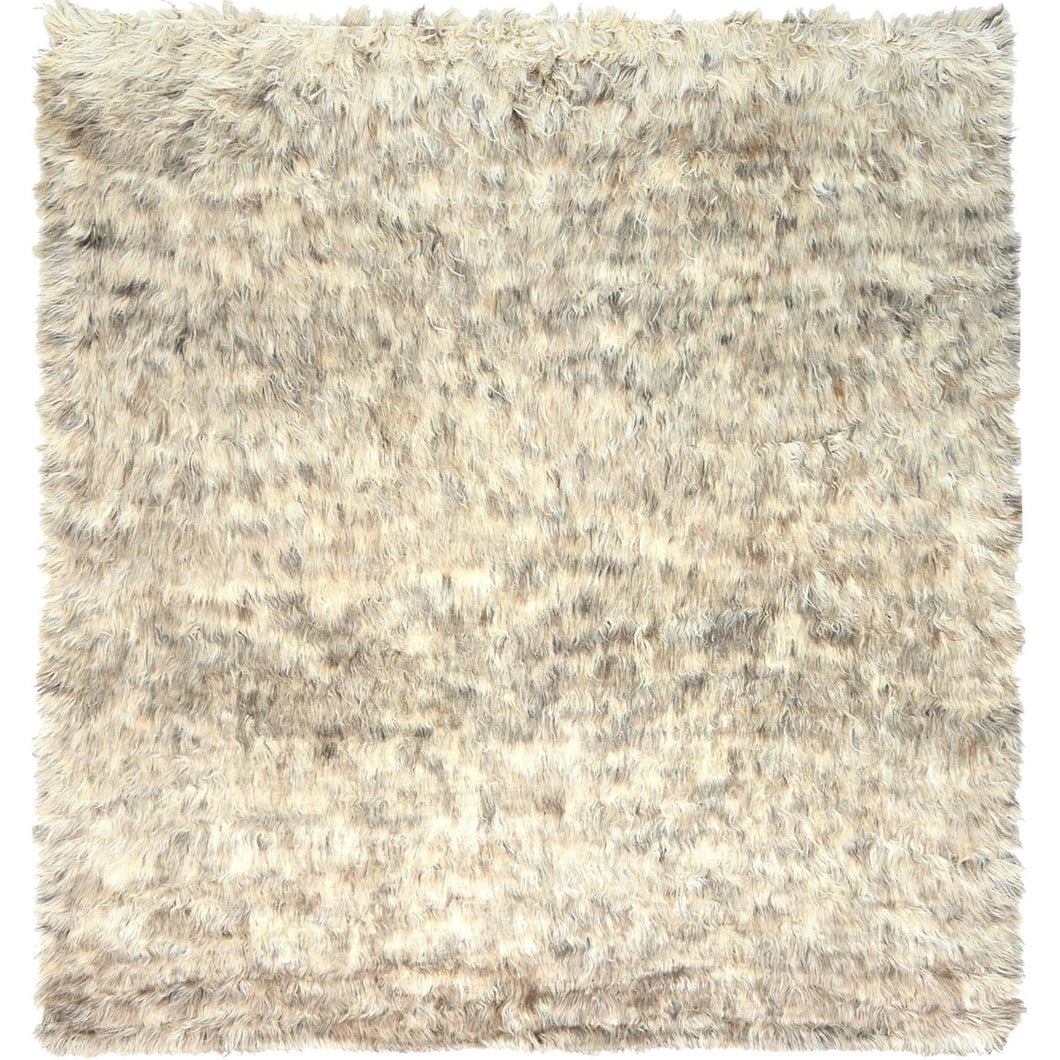 9'x9' Beige, Shaggy Moroccan Exotic Texture, Undyed Natural Wool Hand Knotted, Square Oriental Rug FWR495396