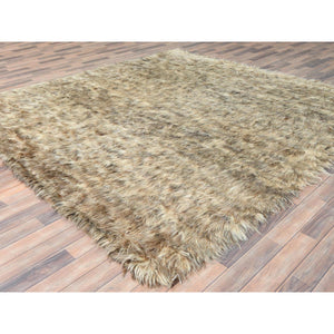 9'x9' Beige, Shaggy Moroccan Exotic Texture, Undyed Natural Wool Hand Knotted, Square Oriental Rug FWR495396