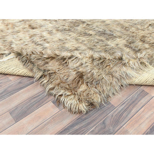 9'x9' Beige, Shaggy Moroccan Exotic Texture, Undyed Natural Wool Hand Knotted, Square Oriental Rug FWR495396