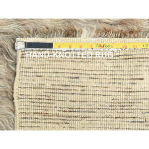 9'x9' Beige, Shaggy Moroccan Exotic Texture, Undyed Natural Wool Hand Knotted, Square Oriental Rug FWR495396