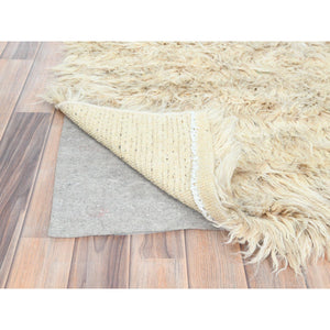 3'1"x5'3" Beige, Shaggy Moroccan Exotic Texture, Undyed Natural Wool Hand Knotted, Oriental Rug FWR495420