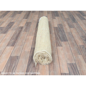 3'1"x5'3" Beige, Shaggy Moroccan Exotic Texture, Undyed Natural Wool Hand Knotted, Oriental Rug FWR495420