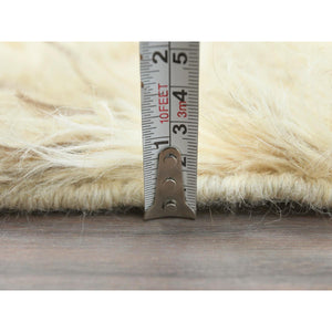 3'1"x5'3" Beige, Shaggy Moroccan Exotic Texture, Undyed Natural Wool Hand Knotted, Oriental Rug FWR495420