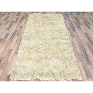 3'x5'4" Beige, Undyed Natural Wool Hand Knotted, Shaggy Moroccan Exotic Texture, Oriental Rug FWR495432