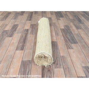 3'x5'4" Beige, Undyed Natural Wool Hand Knotted, Shaggy Moroccan Exotic Texture, Oriental Rug FWR495432
