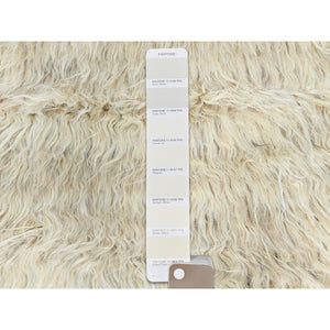 2'7"x10'1" Beige, Shaggy Moroccan Exotic Texture, Undyed Natural Wool Hand Knotted, Runner Oriental Rug FWR495438