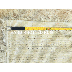 2'7"x10'1" Beige, Shaggy Moroccan Exotic Texture, Undyed Natural Wool Hand Knotted, Runner Oriental Rug FWR495438