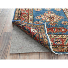 Load image into Gallery viewer, 2&#39;9&quot;x40&#39;6&quot; Denim Blue, Afghan Super Kazak with Large Medallions, Vegetable Dyes Dense Weave, Natural Wool Hand Knotted, XL Runner Oriental Rug FWR495450