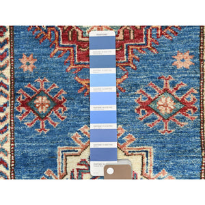 2'9"x40'6" Denim Blue, Afghan Super Kazak with Large Medallions, Vegetable Dyes Dense Weave, Natural Wool Hand Knotted, XL Runner Oriental Rug FWR495450
