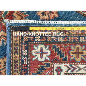 2'9"x40'6" Denim Blue, Afghan Super Kazak with Large Medallions, Vegetable Dyes Dense Weave, Natural Wool Hand Knotted, XL Runner Oriental Rug FWR495450