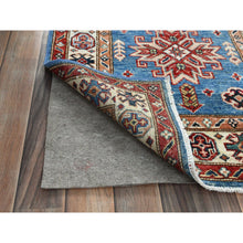 Load image into Gallery viewer, 2&#39;6&quot;x33&#39;6&quot; Denim Blue, Soft Wool Hand Knotted, Afghan Super Kazak with Large Medallions, Vegetable Dyes Dense Weave, XL Runner Oriental Rug FWR495462