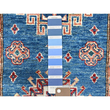 Load image into Gallery viewer, 2&#39;6&quot;x33&#39;6&quot; Denim Blue, Soft Wool Hand Knotted, Afghan Super Kazak with Large Medallions, Vegetable Dyes Dense Weave, XL Runner Oriental Rug FWR495462