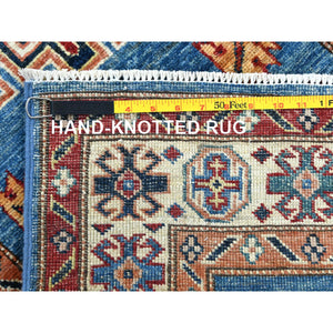 2'6"x33'6" Denim Blue, Soft Wool Hand Knotted, Afghan Super Kazak with Large Medallions, Vegetable Dyes Dense Weave, XL Runner Oriental Rug FWR495462