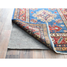 Load image into Gallery viewer, 2&#39;8&quot;x34&#39; Denim Blue, Vegetable Dyes Dense Weave, Organic Wool Hand Knotted, Afghan Super Kazak with Large Medallions, XL Runner Oriental Rug FWR495474