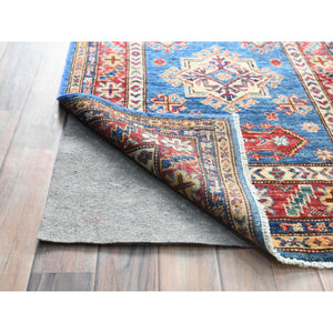 2'8"x34' Denim Blue, Vegetable Dyes Dense Weave, Organic Wool Hand Knotted, Afghan Super Kazak with Large Medallions, XL Runner Oriental Rug FWR495474
