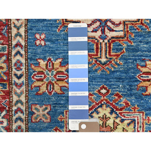 2'8"x34' Denim Blue, Vegetable Dyes Dense Weave, Organic Wool Hand Knotted, Afghan Super Kazak with Large Medallions, XL Runner Oriental Rug FWR495474