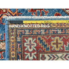 Load image into Gallery viewer, 2&#39;8&quot;x34&#39; Denim Blue, Vegetable Dyes Dense Weave, Organic Wool Hand Knotted, Afghan Super Kazak with Large Medallions, XL Runner Oriental Rug FWR495474