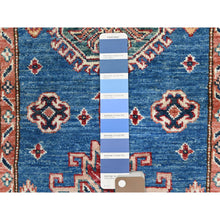 Load image into Gallery viewer, 2&#39;6&quot;x33&#39;5&quot; Denim Blue, Afghan Super Kazak with Large Medallions, Natural Dyes Densely Woven, Natural Wool Hand Knotted, XL Runner Oriental Rug FWR495480