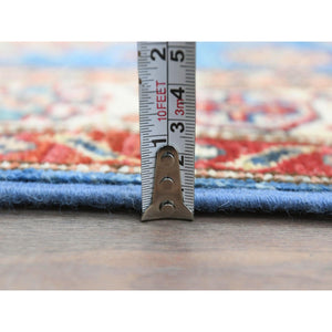 2'6"x33'5" Denim Blue, Afghan Super Kazak with Large Medallions, Natural Dyes Densely Woven, Natural Wool Hand Knotted, XL Runner Oriental Rug FWR495480