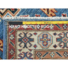 Load image into Gallery viewer, 2&#39;6&quot;x33&#39;5&quot; Denim Blue, Afghan Super Kazak with Large Medallions, Natural Dyes Densely Woven, Natural Wool Hand Knotted, XL Runner Oriental Rug FWR495480
