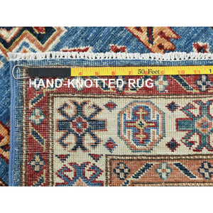2'6"x33'5" Denim Blue, Afghan Super Kazak with Large Medallions, Natural Dyes Densely Woven, Natural Wool Hand Knotted, XL Runner Oriental Rug FWR495480