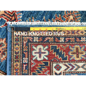 2'8"x40'8" Denim Blue, Hand Knotted Afghan Super Kazak with Large Medallions Design, Vegetable Dyes Dense Weave, Organic Wool, XL Runner Oriental Rug FWR495594