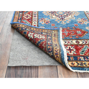 2'7"x34' Denim Blue, Natural Dyes Densely Woven, Soft Wool Hand Knotted, Afghan Super Kazak with Large Medallions, XL Runner Oriental Rug FWR495612