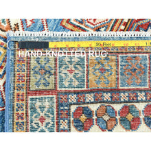 Load image into Gallery viewer, 3&#39;x24&#39;5&quot; Denim Blue, Natural Dyes Densely Woven, Pure Wool Hand Knotted, Afghan Super Kazak with Serrated Medallions, XL Runner Oriental Rug FWR495636